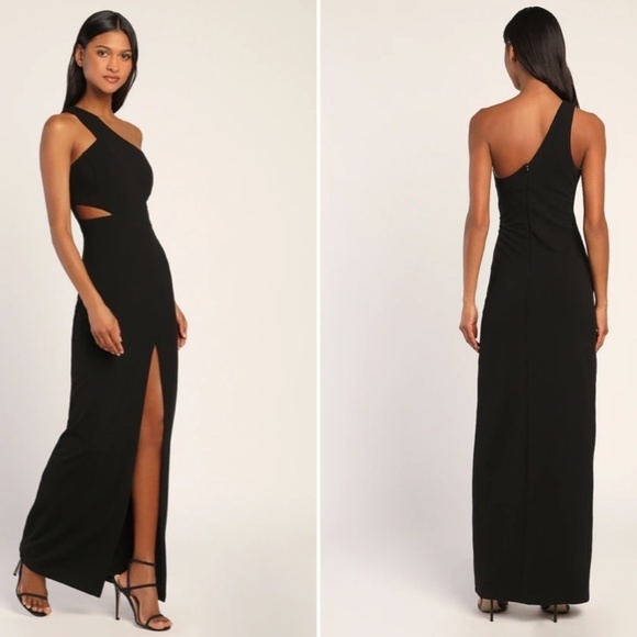 LULU's Sexy Prom Wedding Bridesmaid One Shoulder Chic Mermaid Maxi Dress - Picture 3 of 6